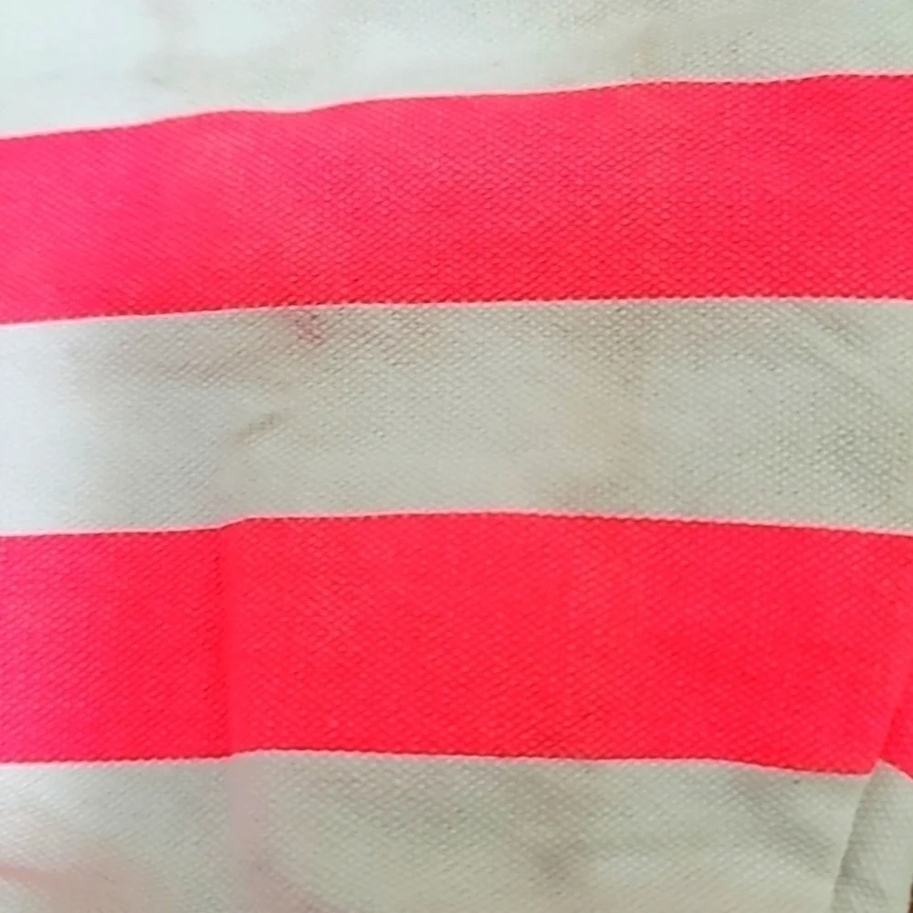 Victoria's Secret Tote Bag Women's 22 x 19 Pink‎ White Striped Canvas Beach Bag